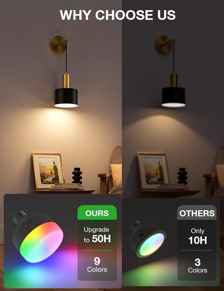 Battery Operated Wall Sconce Set of 2, Gold & Black Wireless Rechargeable Wall Lights with 5200mAh Dimmable