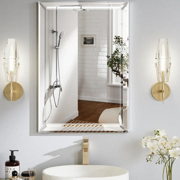 Bathroom Medicine Cabinet with 22x30 Inch Frameless Beveled Edge Mirror, Surface/Recessed Mount Vanity Storage Cabinet