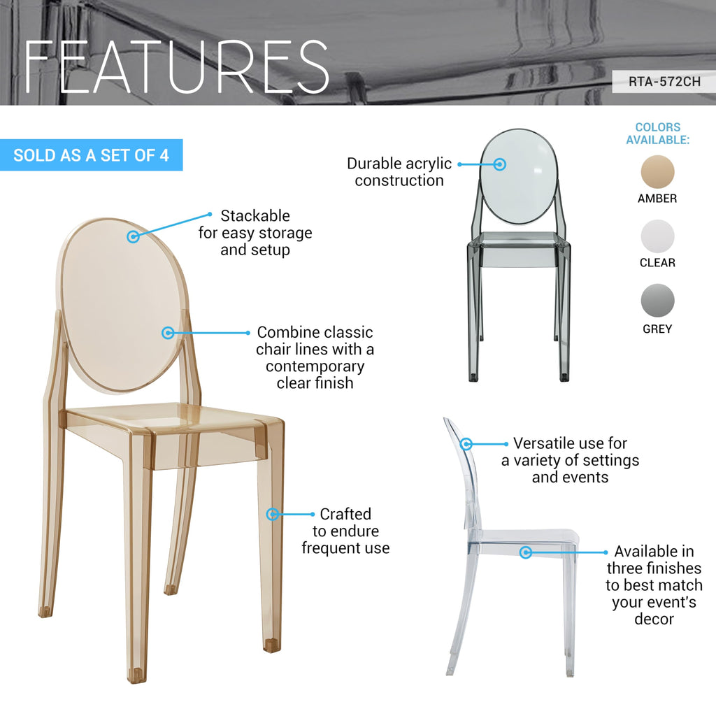 Ghost Chairs, Stackable Acrylic Event Chairs, Set of 4, Grey