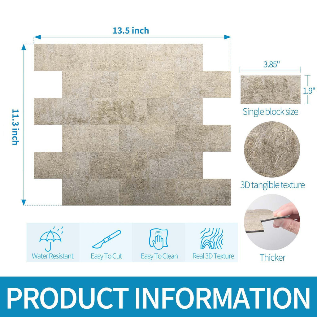 Peel and Stick Backsplash, Stick on Wall Tile, 10-Pack, Stone Beige