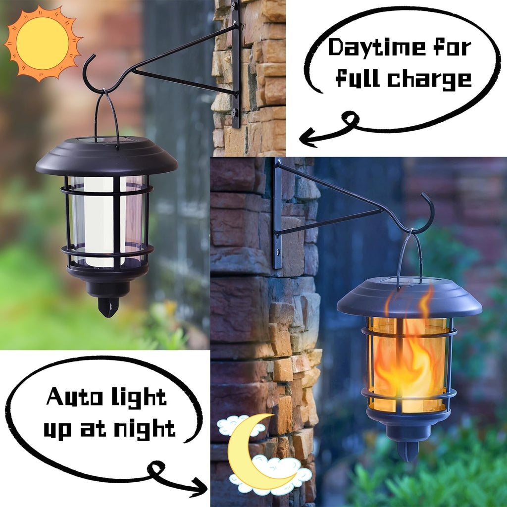 4 Pack Solar Flame Wall Lanterns Outdoor, Solar Powered Wall Mounted Sconce Lights, Flickering Flame LED Light Auto