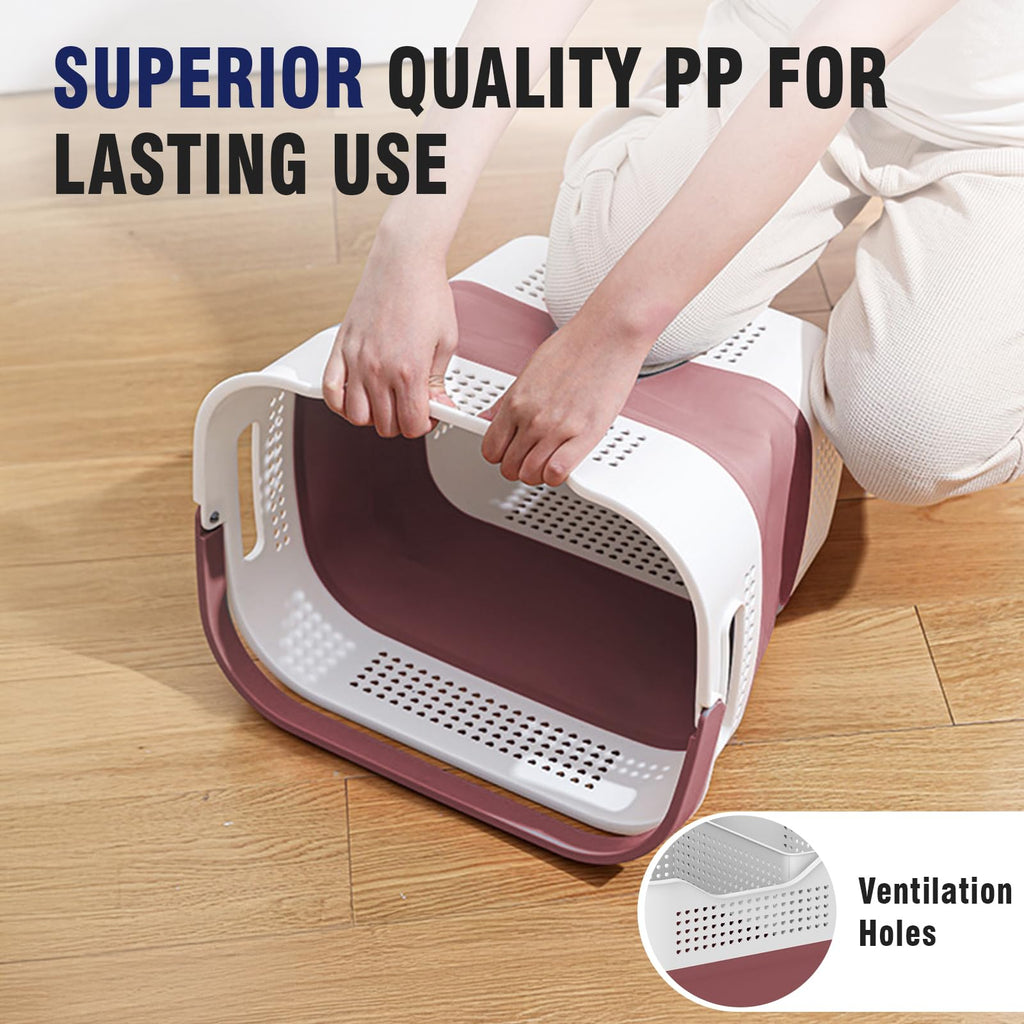 Collapsible Plastic Laundry Basket Hamper with Handles, 35L Portable Rubber Clothes Basket, Pop Up Storage