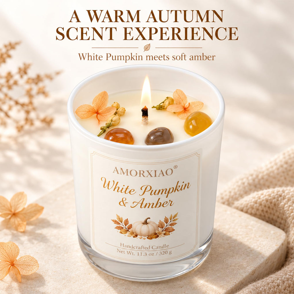 Pumpkin & Amber Scented Candle, 11.3 Oz Soy Wax Fall Candle Gift for Women