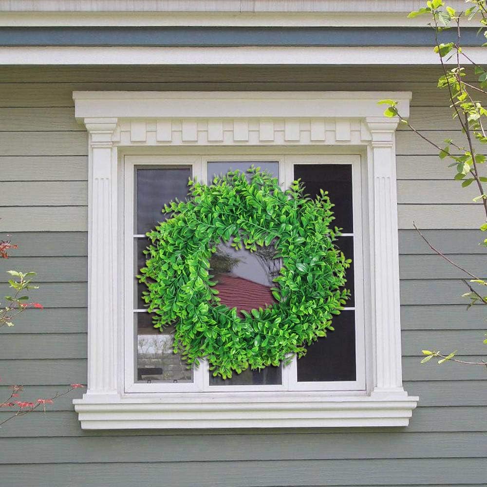 17" Front Door Boxwood Wreaths, Spring Summer Green Wreath