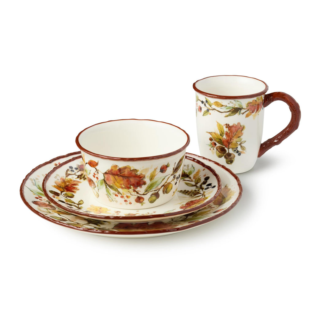 Autumn Meadows 16-Piece DINNERWARE SET, SERVICE for 4 - Complete harvest table artistry for four, uniting
