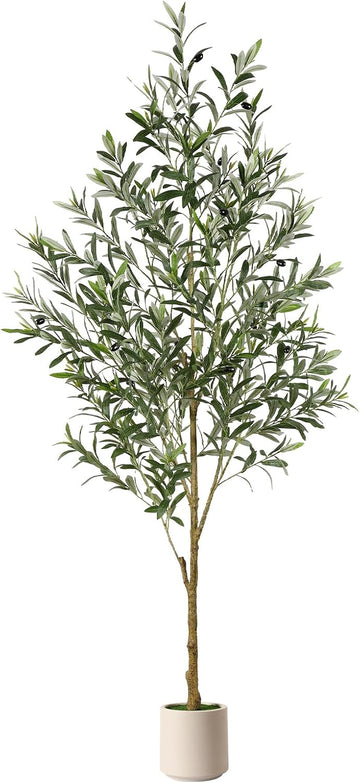 6FT Faux Olive Tree with Fruits White Pot, Indoor Home Decor
