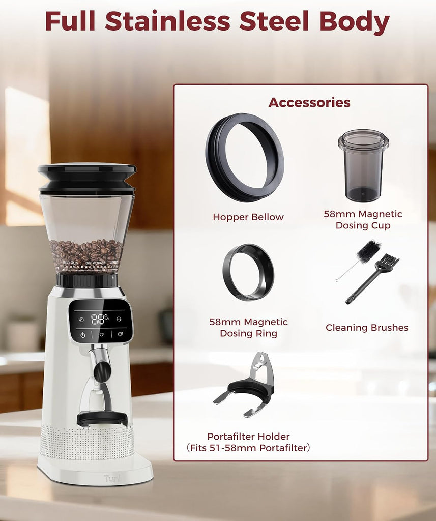 G2 Conical Burr Coffee Grinder with 70 Grind Settings, Ivory | Anti-static Burr Mill, Precision Electronic Timer and