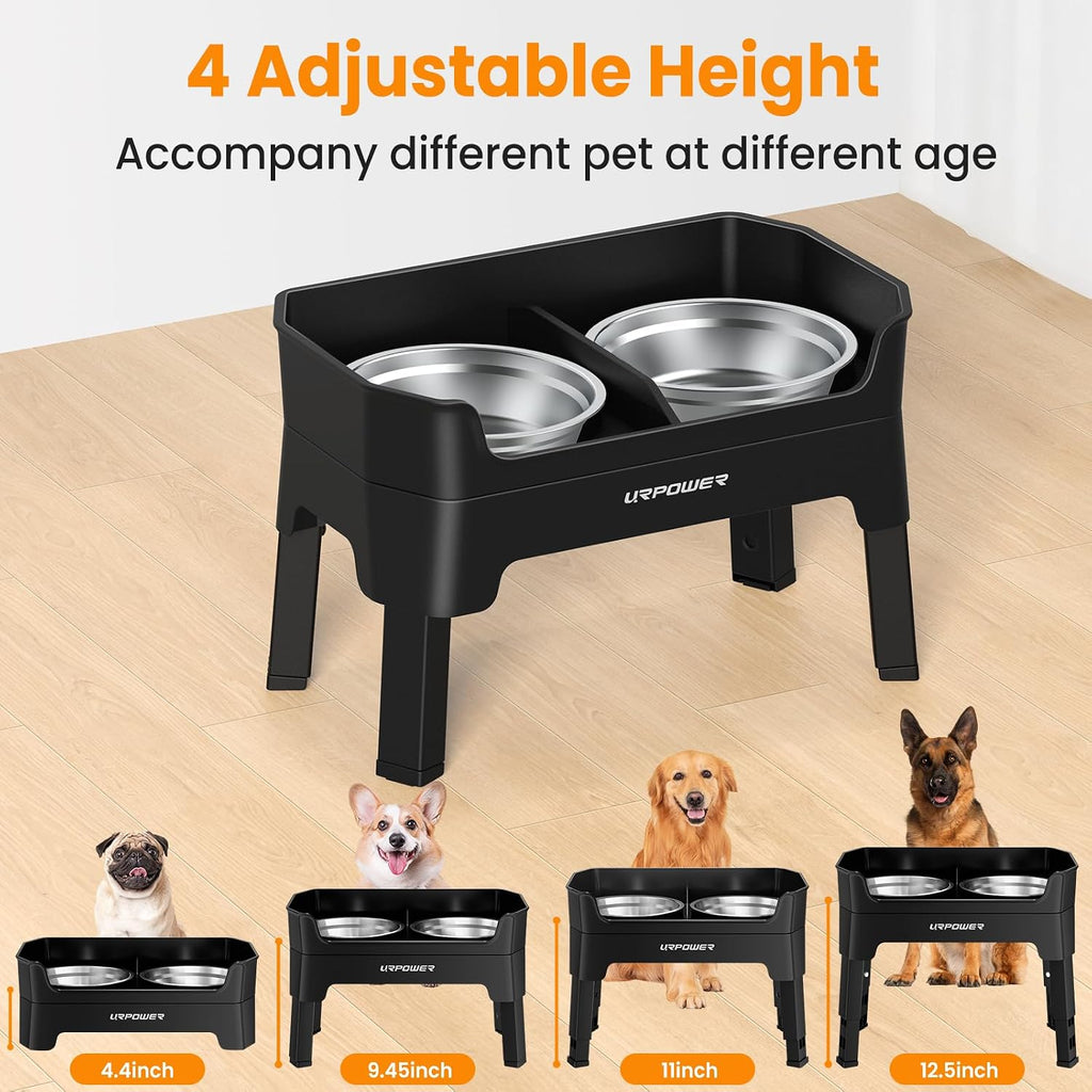 Elevated Dog Bowls, 3-in-1 Double Deck Raised Dog Bowl Stand