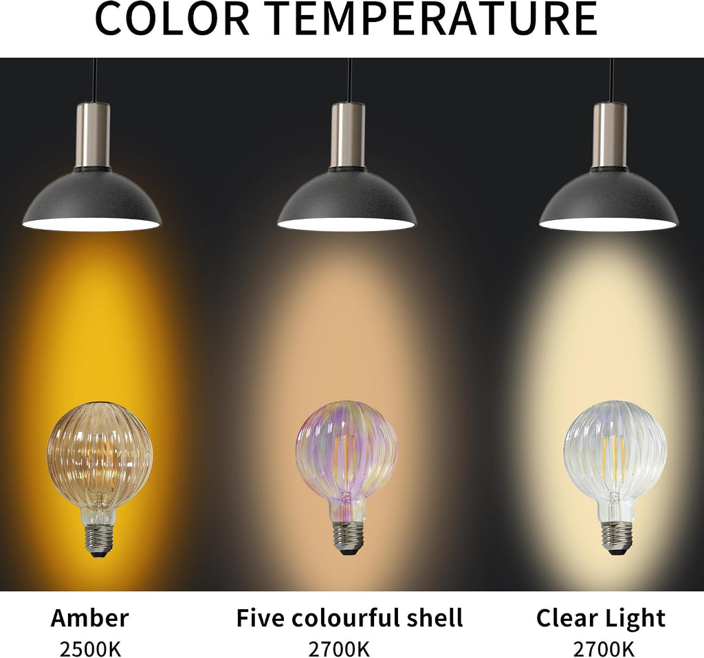 Vintage LED Edison Bulb G30 G95 6W Equivalent 60watt, 2Pack Dimmable CRI 90+ LED Filament Light Colorful Shell