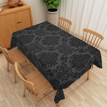 Vintage Black Rectangle Tablecloth Black Damask Floral Waterproof Table Cloth Vintage Baroque Classi