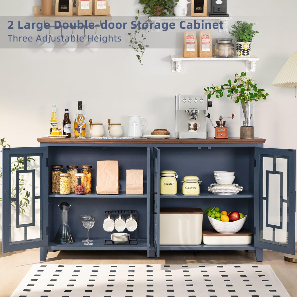 63" Farmhouse Sideboard Buffet Cabinet with Storage, Navy Blue