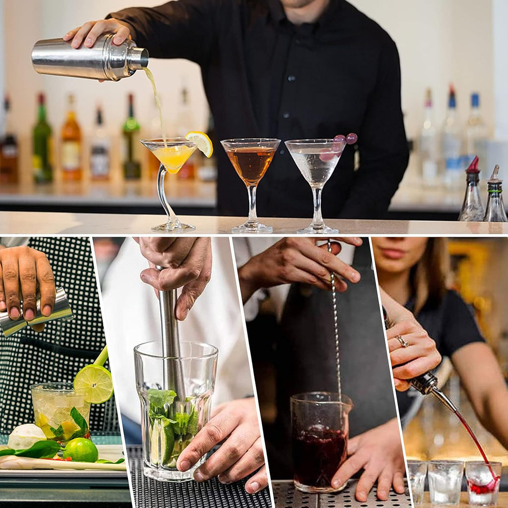 Cocktail Shaker Set, Stainless Steel Bartending Kit with 25 oz Martini Shaker, Jigger, Strainer, Mixing Spoon - Set of 9