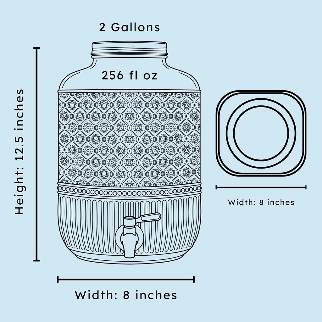 Drink Dispenser 2 Gallon, Large Glass Water Dispenser - (256oz) Clear