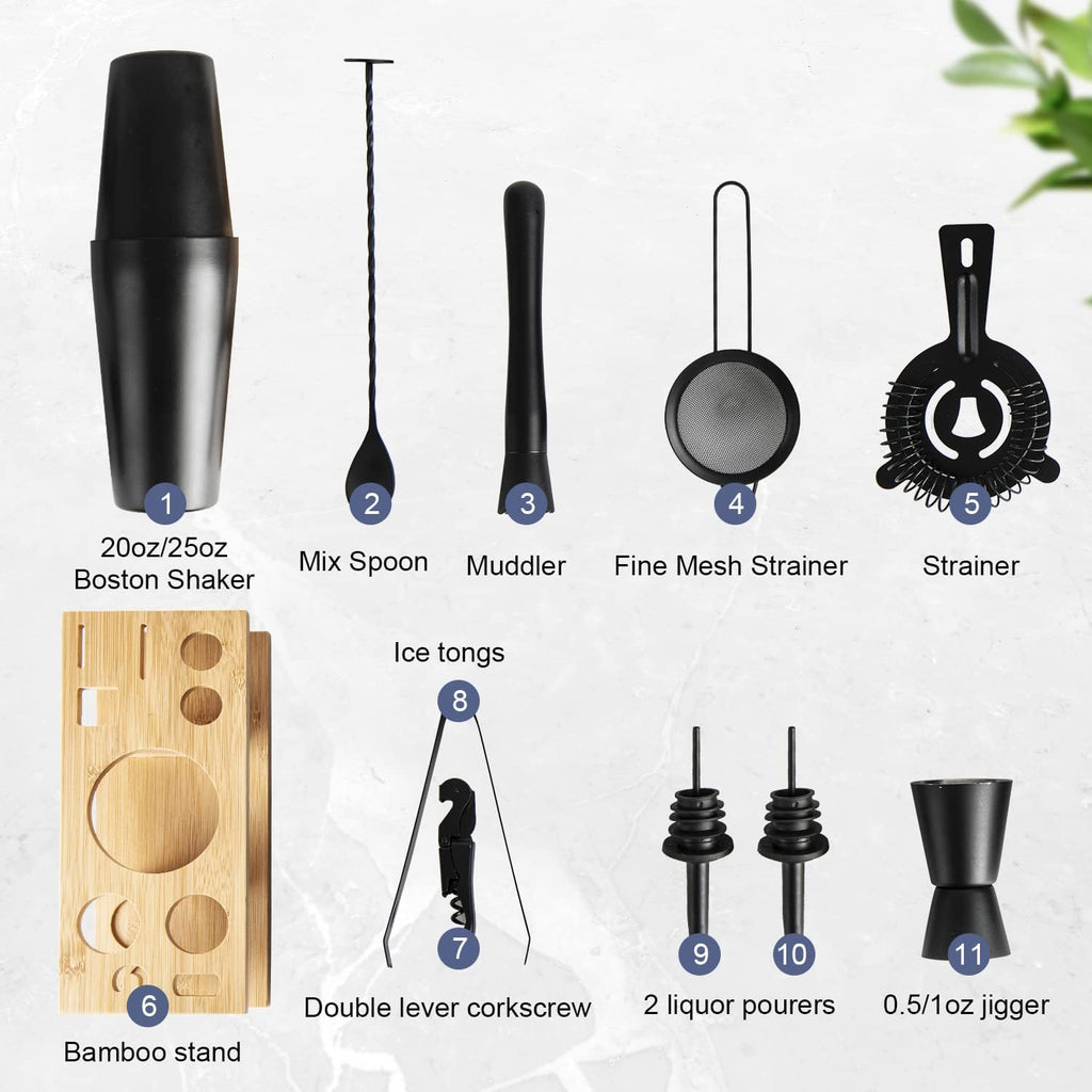 Cocktail Shaker Set Stainless Steel Bartending Kit 25oz Boston Shaker Bar Set Cocktail Mix Drink Making Kit - Set of 11