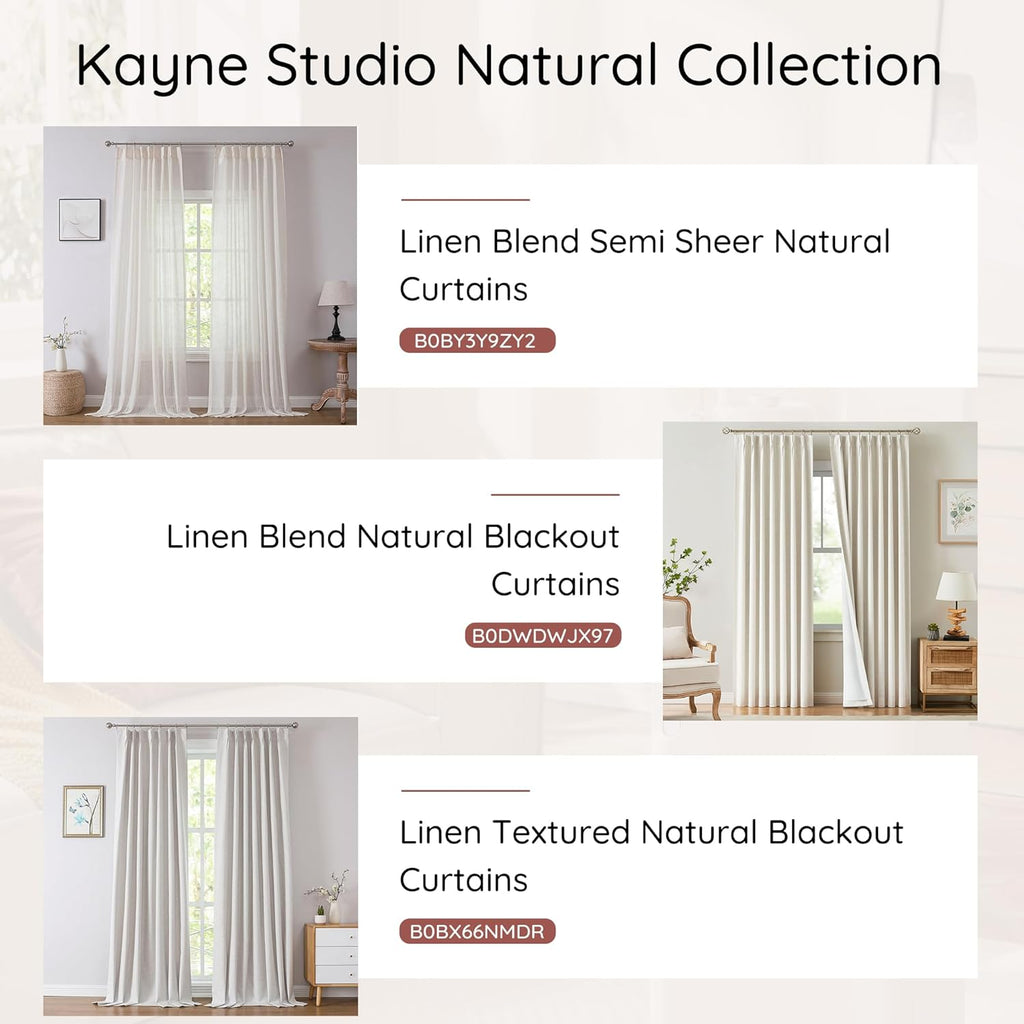 Boho 2 Panels Semi Sheer Pinch Pleated Curtains,Linen Blended 95 Inches Long Window Treatments,Light Filtering Pinch