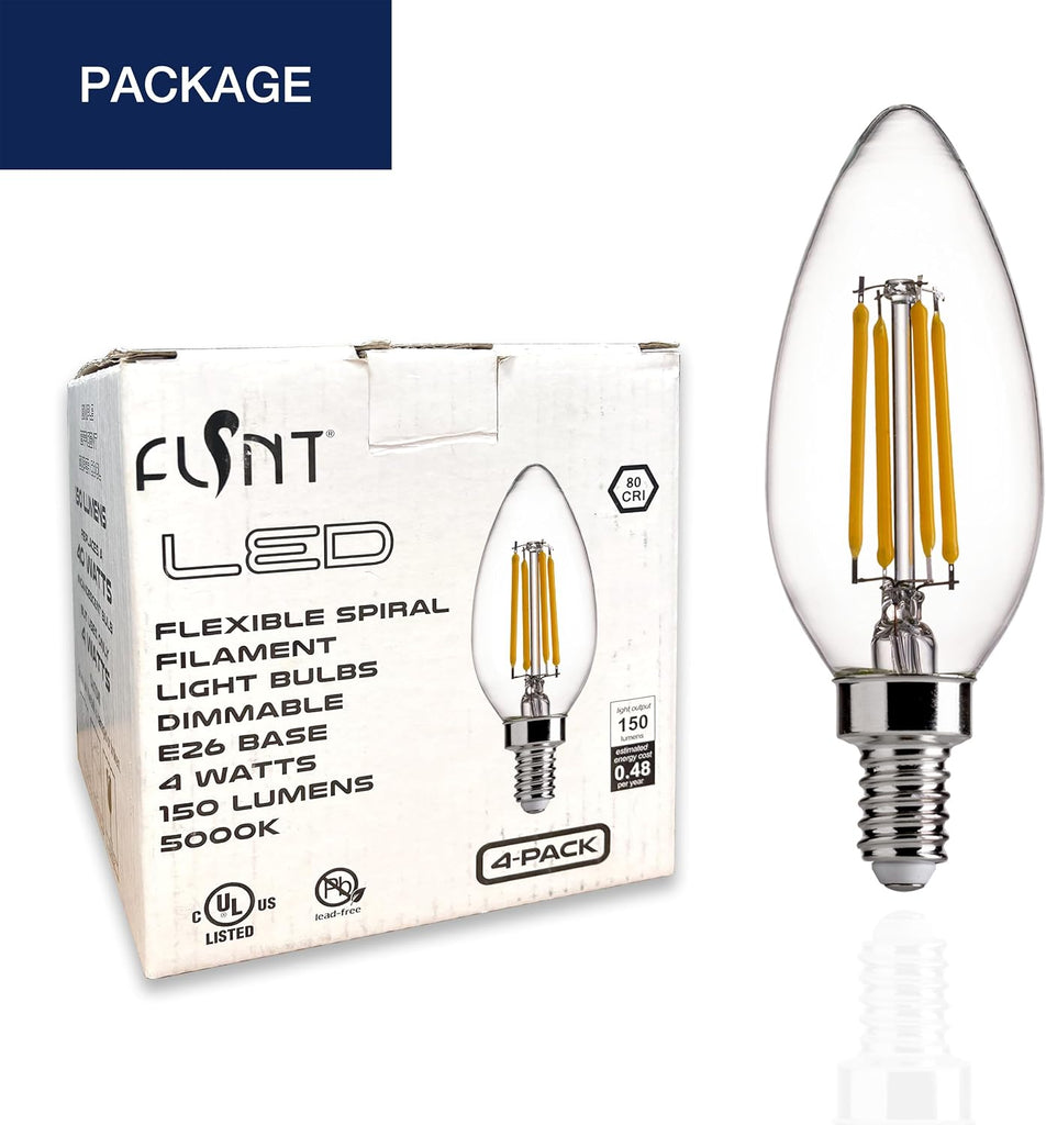 100W Equivalent Candelabra LED Bulbs 5000K Daylight, Dimmable LED Chandelier Light Bulbs, Porch, 800LM, E12 Base, 4