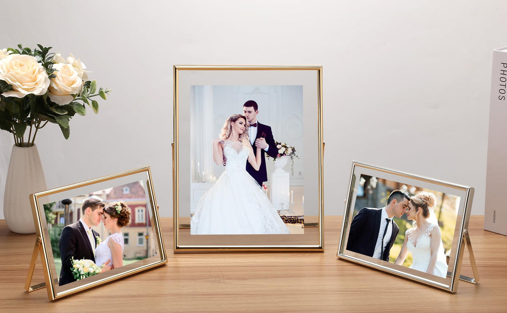 Gold 7x5 Floating Frame(Horizontal) 2pack for Photo Sizes(3.5x5'', 4x6''), Classy Gold Frames Tabletop/Shelf display