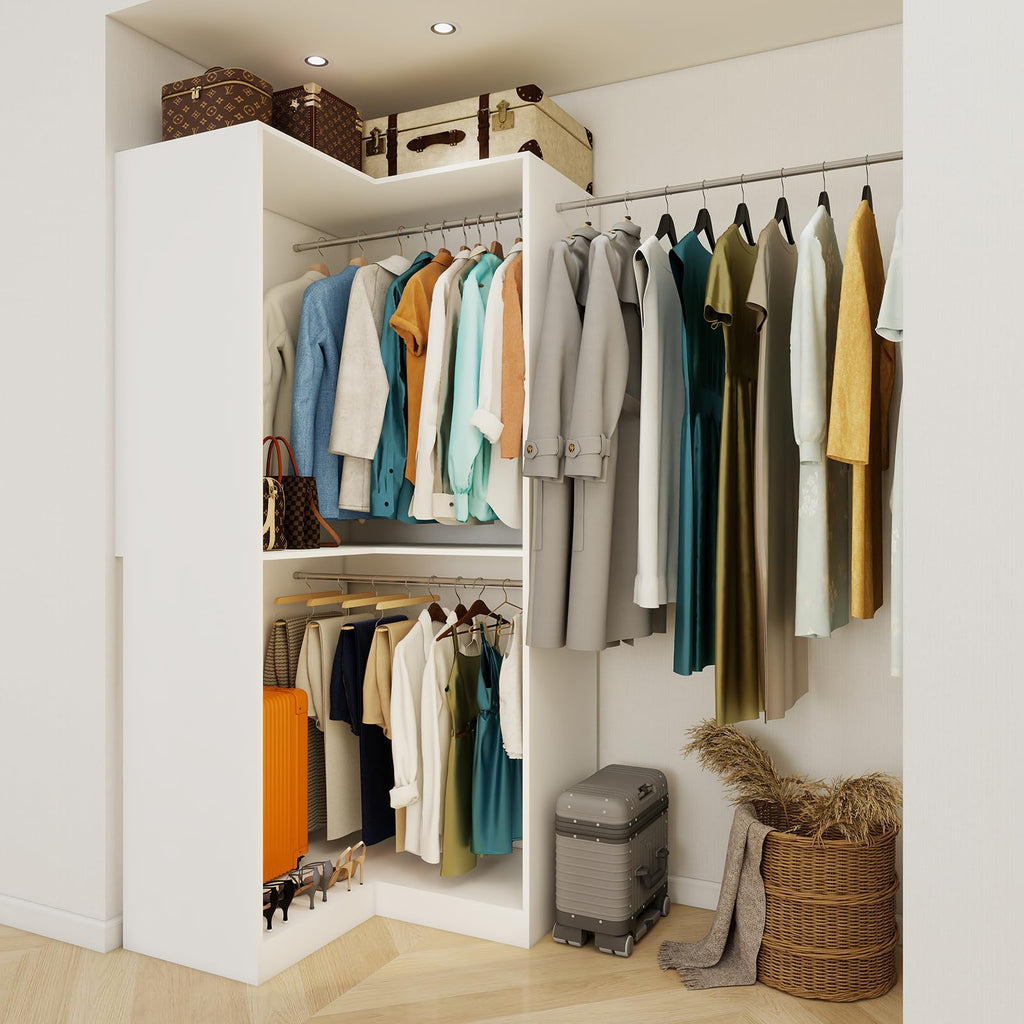 Corner Closet System with 3 Hanging Rods, 30.8"-70.2" L Shaped Freestanding Closet Organizer for Walkin Closet