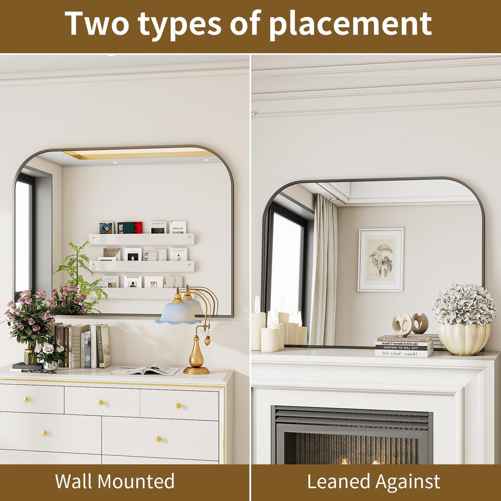 Black Arched Top Wall Mounted Mirror 48"x30"