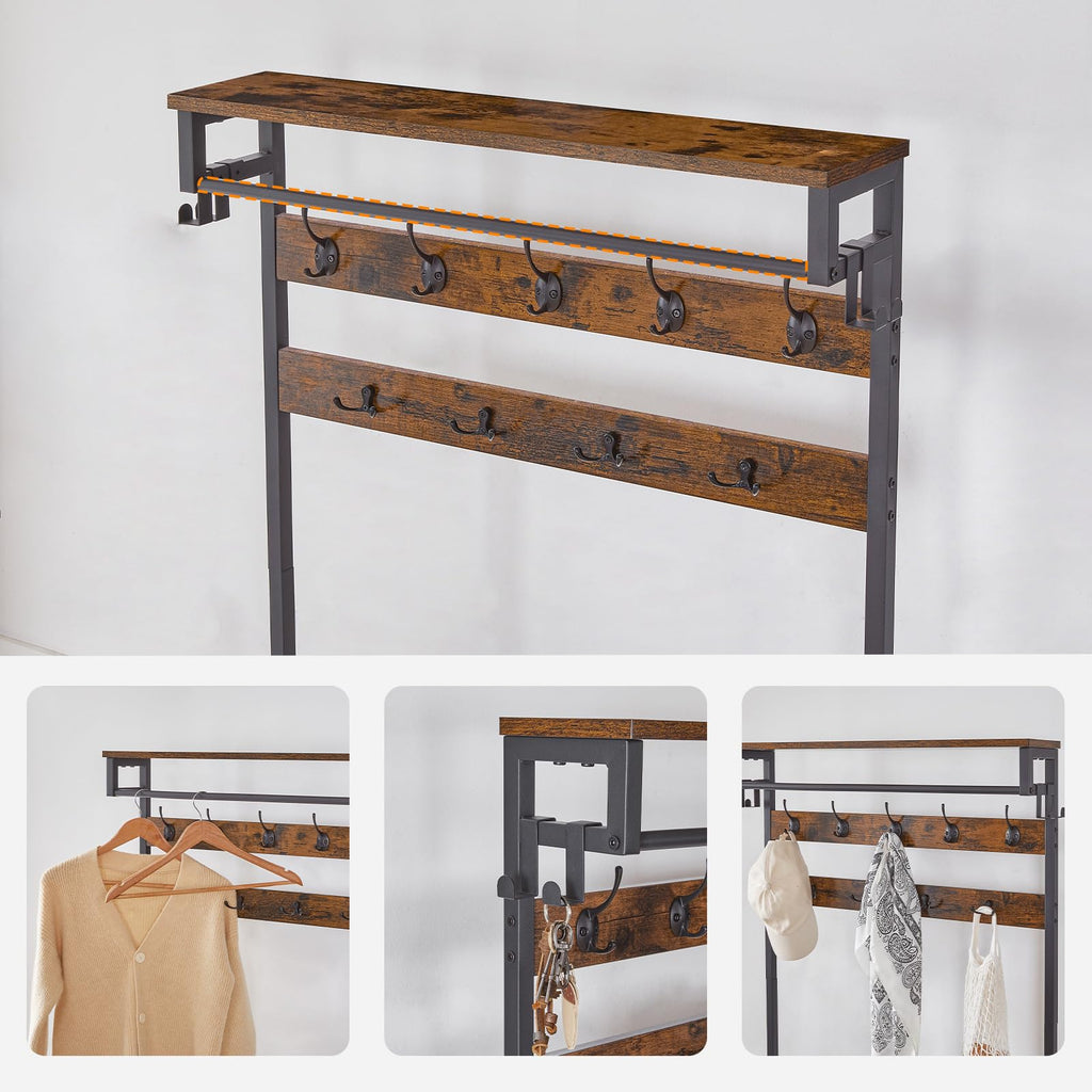 Hall Tree with Bench, Entryway Coat Rack with Shoe Rack, Shoe and Coat Rack, 5 Tier Shoe Storage Organizer with