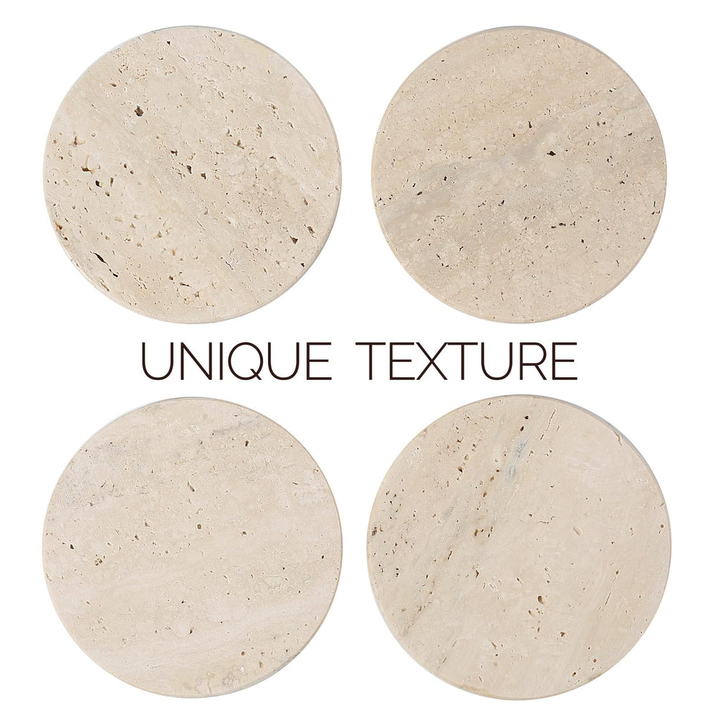Travertine Coasters, Marble Coaster Set of 4 for Drinks, 4" Round Stone Coasters Set Heat Resistant, Decorative