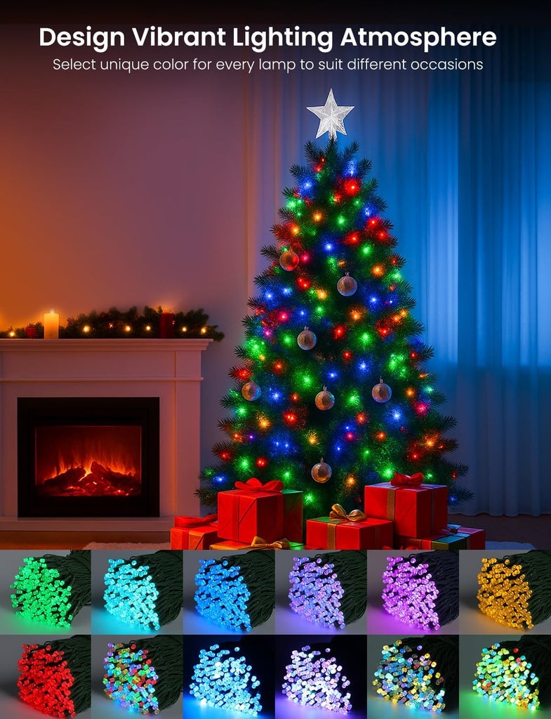 Smart RGB+IC String Lights with 300 LED, 98 FT Indoor Color Changing Christmas Lights, APP & Remote Control, 84