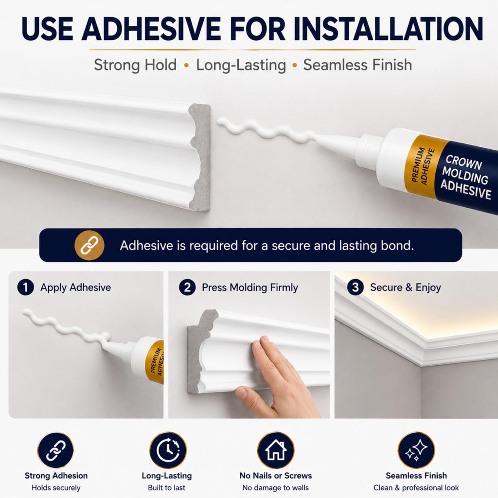 9 Pcs LED Crown Molding, 47.2" Ceiling Trim with Hidden LED Channel