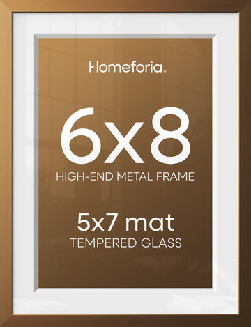 6x8 Bronze Picture Frame, High-End Metal, 5x7 Mat, Glass