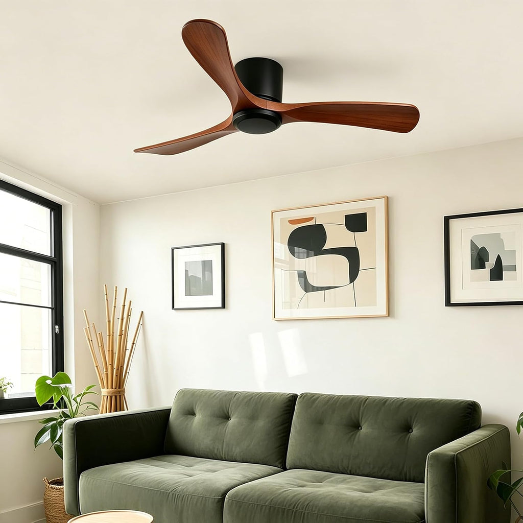 42 Inch Wood Ceiling Fan Without Light - Flush Mount, Remote Control, 3 Blade 6-Speed Reversible DC Motor, Noiseless Timer A101-B0GZNFXZKP