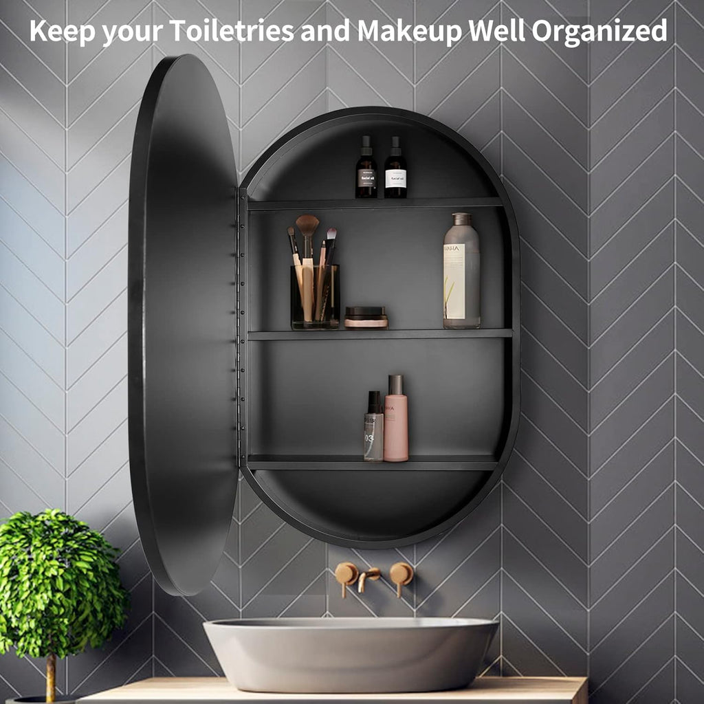 21 Inch x 31Inch Oval Medicine Cabinet Mirror Bathroom Wall Storage Cabinet Mirror Surface Mount Installation