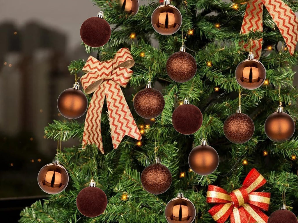 Christmas Ornaments Brown Balls Christmas Decorations Xmas Tree Shatterproof Champagne Velvet Ball Ornaments - Set of 16