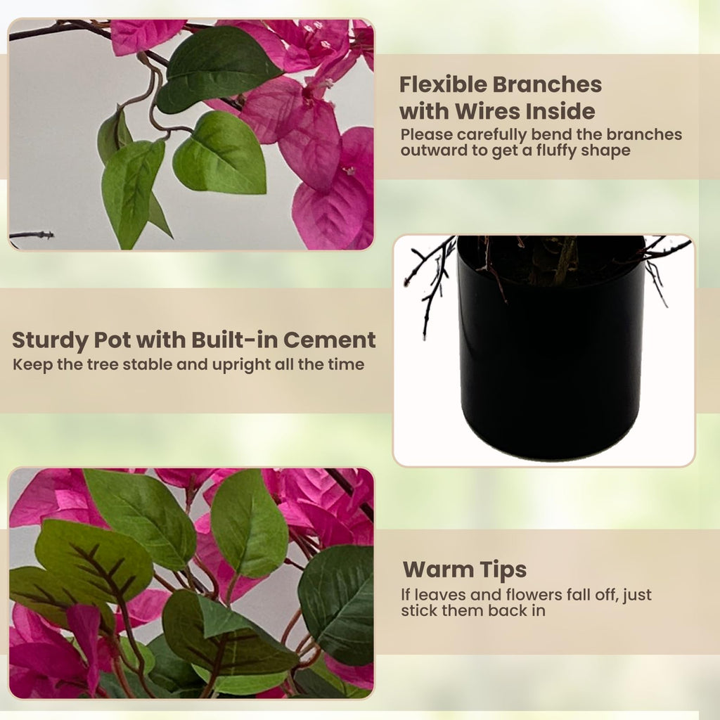 3FT Artificial Bougainvillea Tree - Realistic Faux Bougainvillea Tree with Pink Silk Flowers, Lifelike Artificial