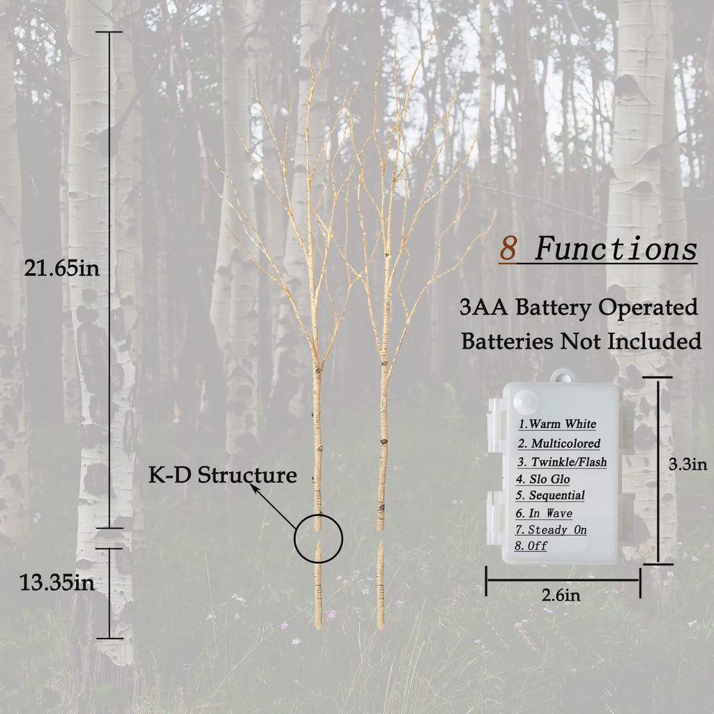 Lighted Birch Branches Battery Operated with 8 Functions 100 Multi Color and Warm White Lights, Pre Lit Twig Branches
