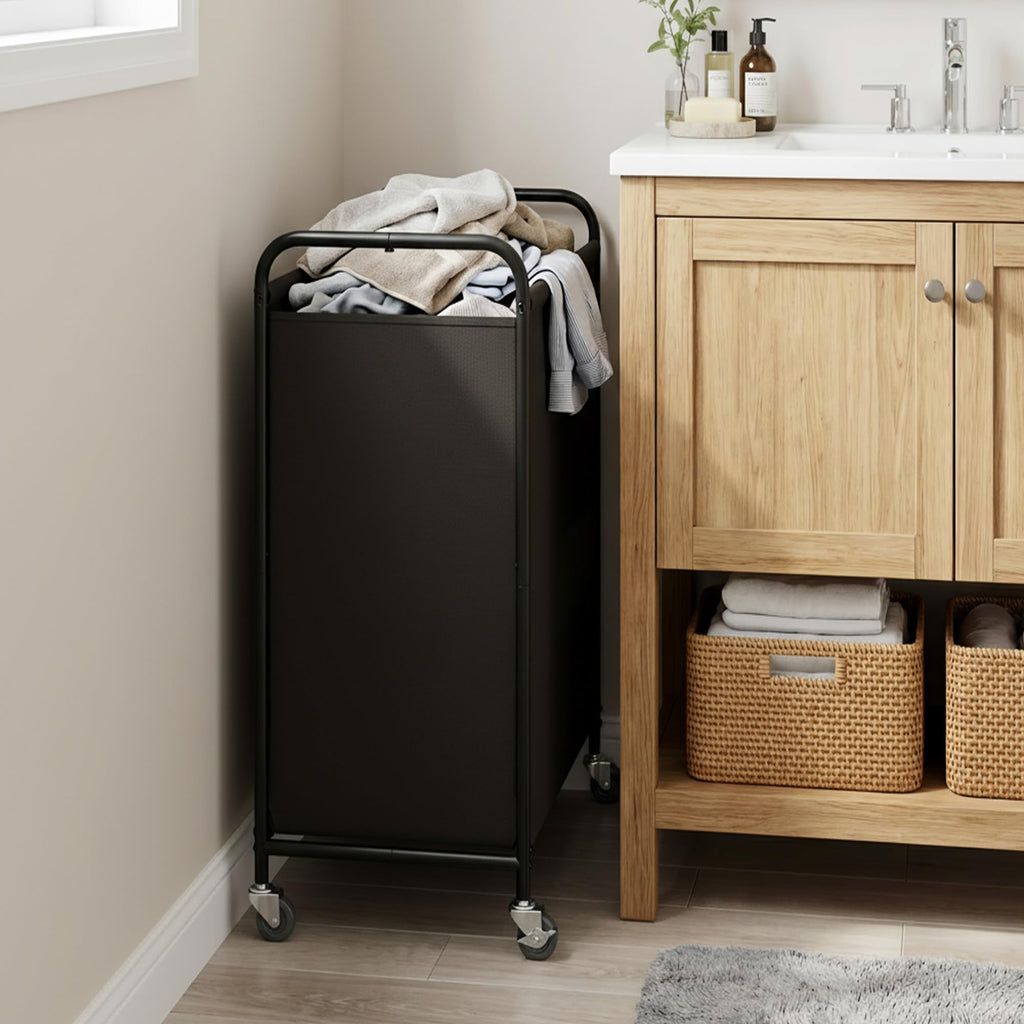 Laundry Hamper, Large Cart with Wheels and Handles, Black, 110L