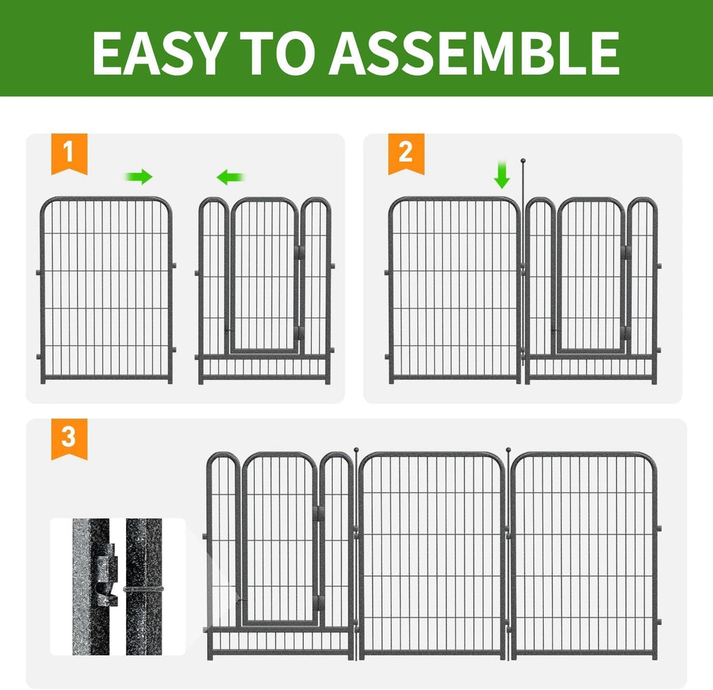 Decorative Garden Metal Fence 31.4ft (L)×24in (H) with 14 Panels 2 Gate Outdoor, No Dig Rustproof Wire, Animal