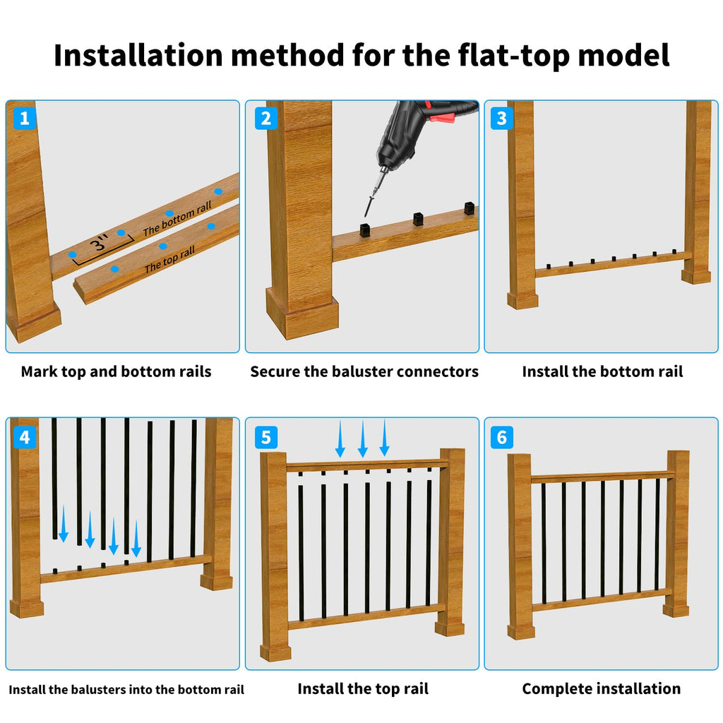 30 Pack 32" Stair Spindles, Black Square Aluminum Balusters with Flat & Adjustable Baluster Connectors, Metal Railing
