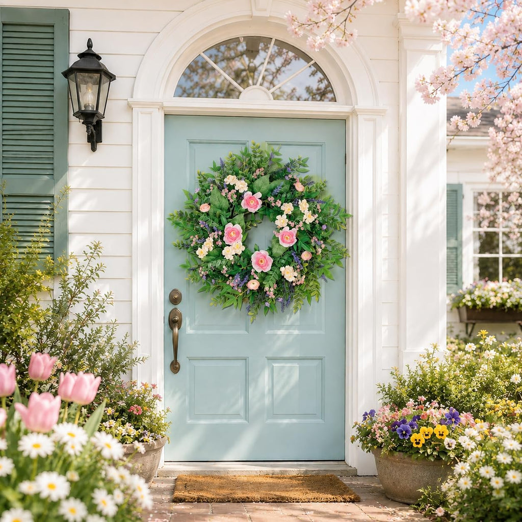 24 Inch Summer Flower Wreath for Front Door, Lavender and Daisy