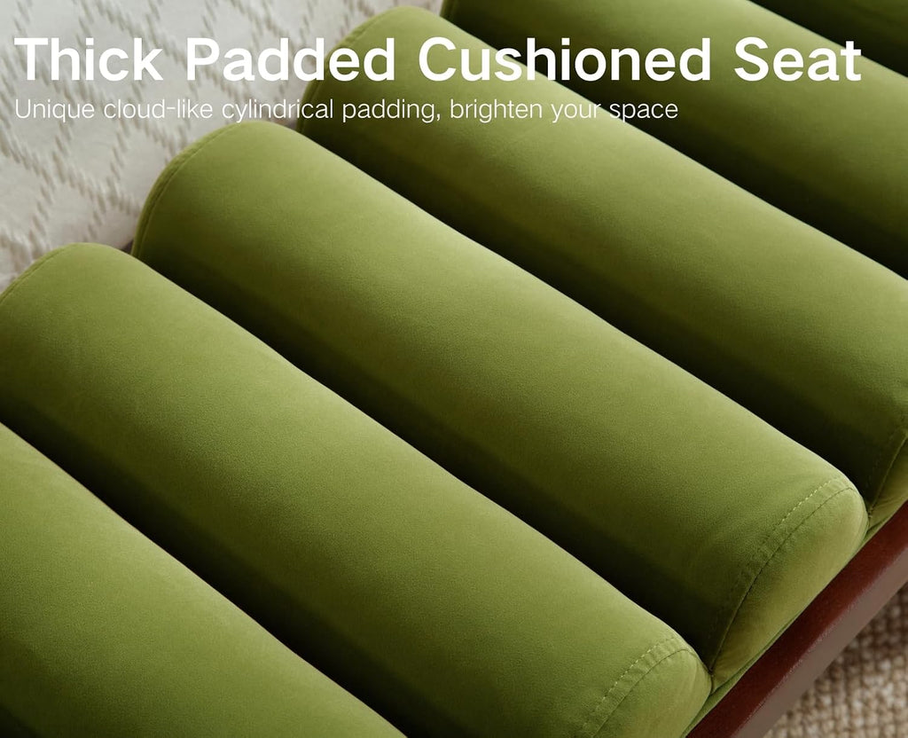Green Velvet End of Bed Bench Upholstered Modern Ottoman Bench Comfy Padded Entryway Bench Seat with Thick