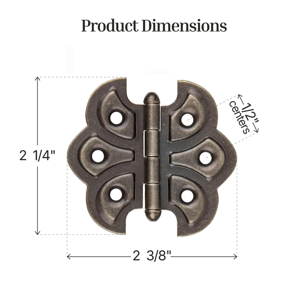 Antique Brass Plated Butterfly Hinges - Pack of 2 - Surface Mount Cabinet Door Hinges - Furniture Hardware