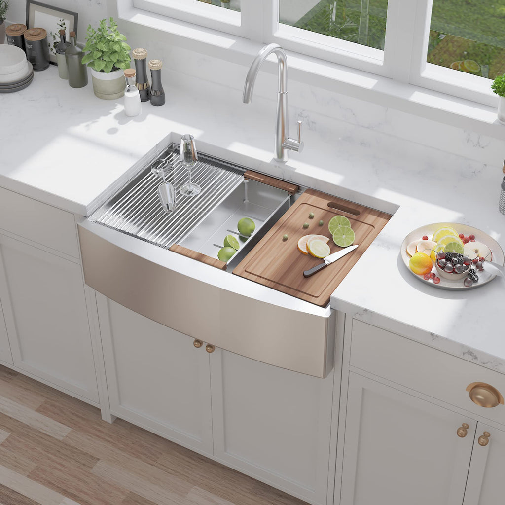 30 inch Farmhouse Kitchen Sink, Stainless Steel Workstation Farmhouse Sink, Handmade Modern Apron-front Single Bowl