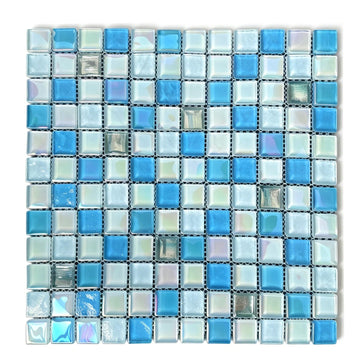 Light Blue Glass Mosaic Tiles, 6mm Ocean Gradient Backsplash, 15 Sheets