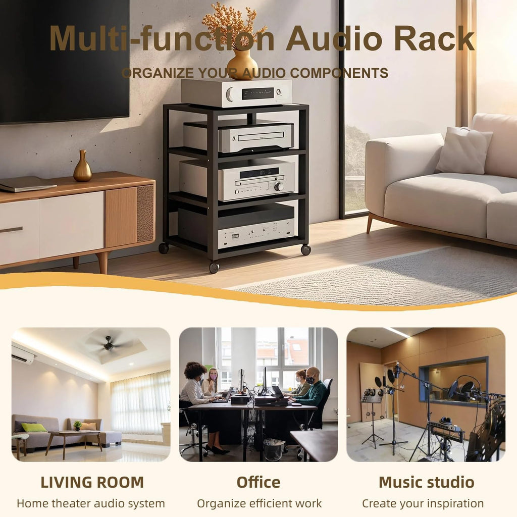 4 Tier AV Media Stand, Audio Rack Tower Stereo Components Cabinet
