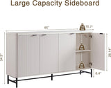 65" Buffet Cabinet with Storage, Fluted Credenza Sideboard with 4 Doors & Adjustable Shelves
