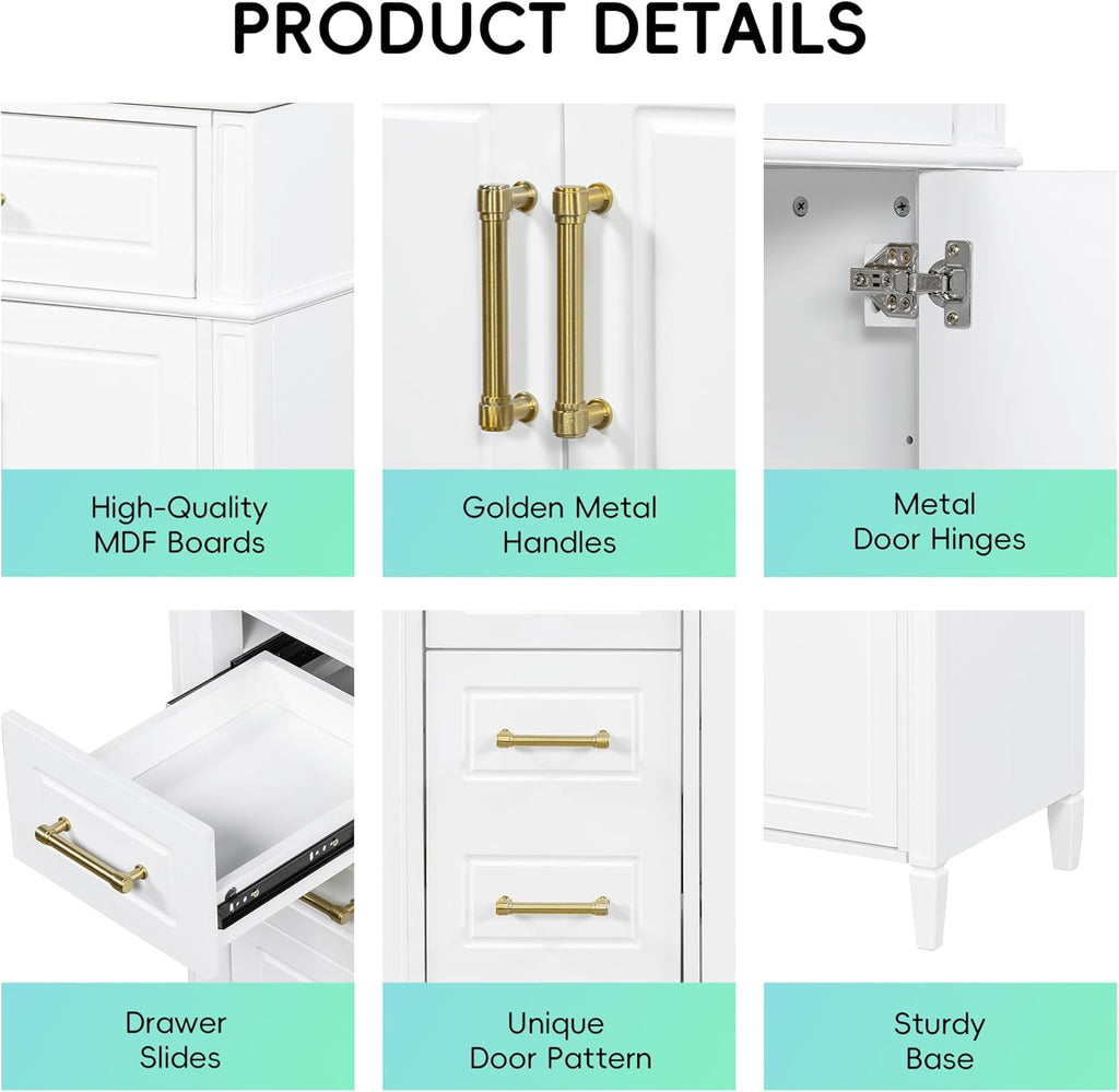 36" Freestanding Bathroom Vanity with Sink - Vanity Set with Flip Drawer & 3 Storage Drawers
