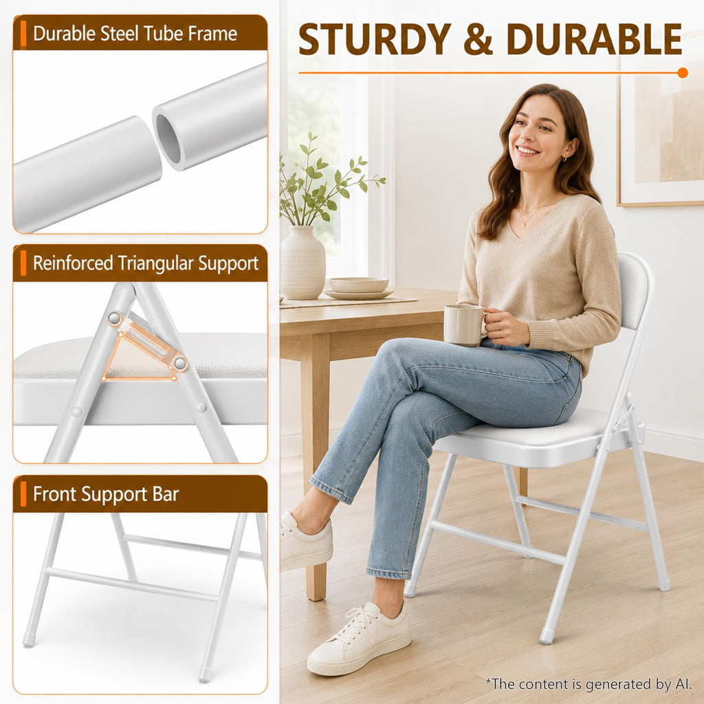 2 Pack PU Leather Folding Chair with Padded, White