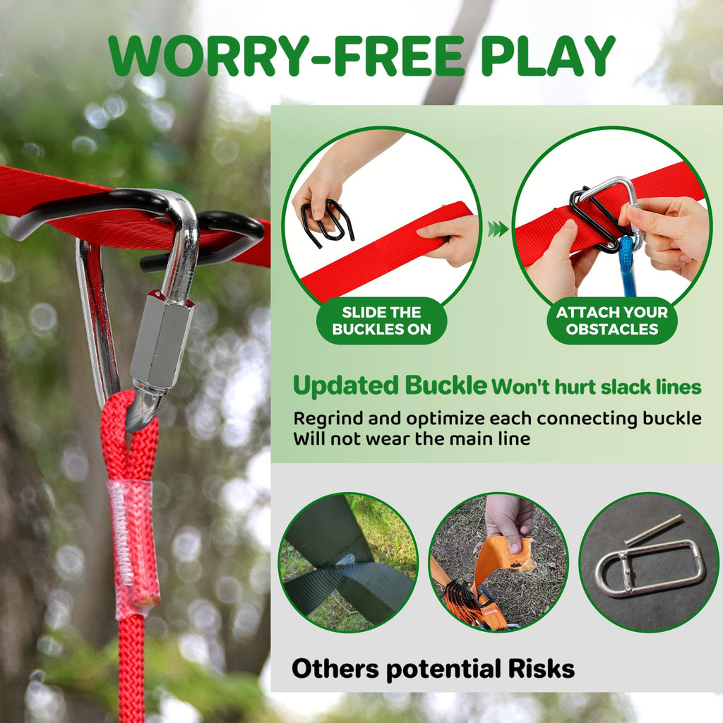 Ninja Warrior Obstacle Course for Kids, 2×50ft Slack Lines for Backyard with 8 Ninja Accessories - Monkey Bar, Rope