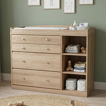 Baby Changing Table Dresser, Natural Wood, 47.2"Wx17.7"Dx36.2"H