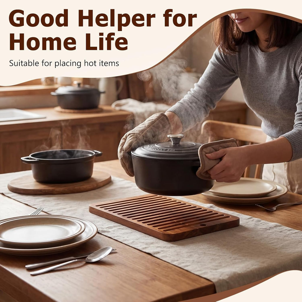 12 x 9 Inches Acacia Wood Trivet Mat Thicken Wooden Hot Pads Trivets Heat Resistant Non Slip Pads for Table