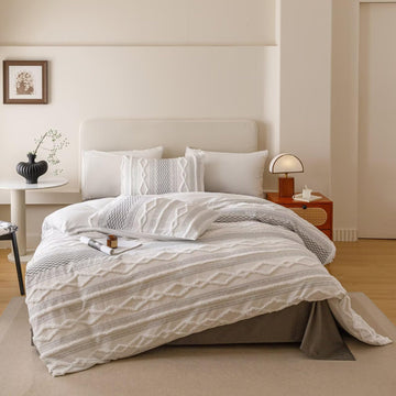 Tufted Black Comforter Set Jacquard Bedding Shabby Chic Farmhouse Bed Sets