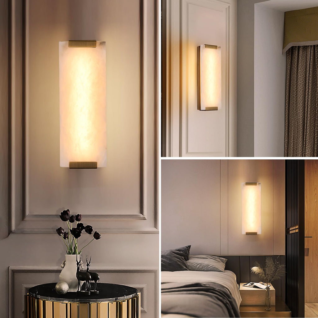14.2in Alabaster Wall Sconces, Large Natural Marble Wall Sconces Set of Two, LED Modern Wall Lamp, Stairs, Living